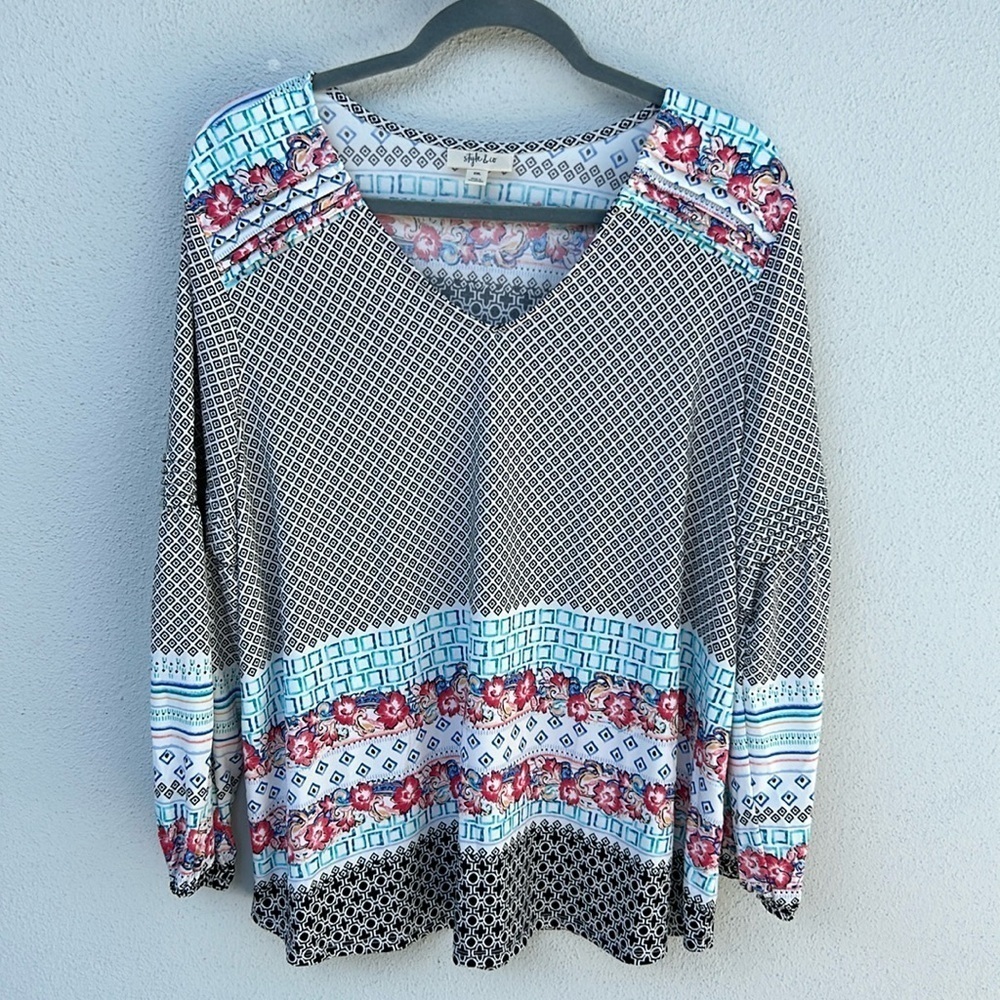Style & Co Tunic Shirt Plus Size XXL. Black White and Floral Patterns - Picture 1 of 5